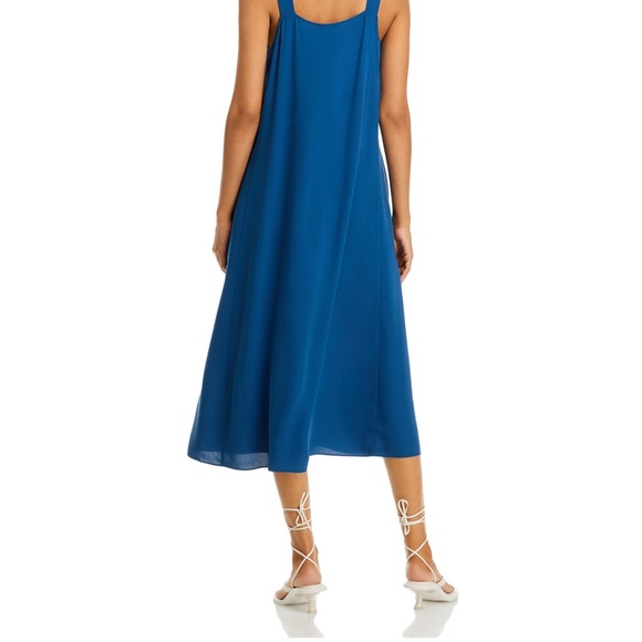 Eileen Fisher Square Neck Silk Georgette Dress, Atlantic Blue, Large NWT $398 - Picture 2 of 6